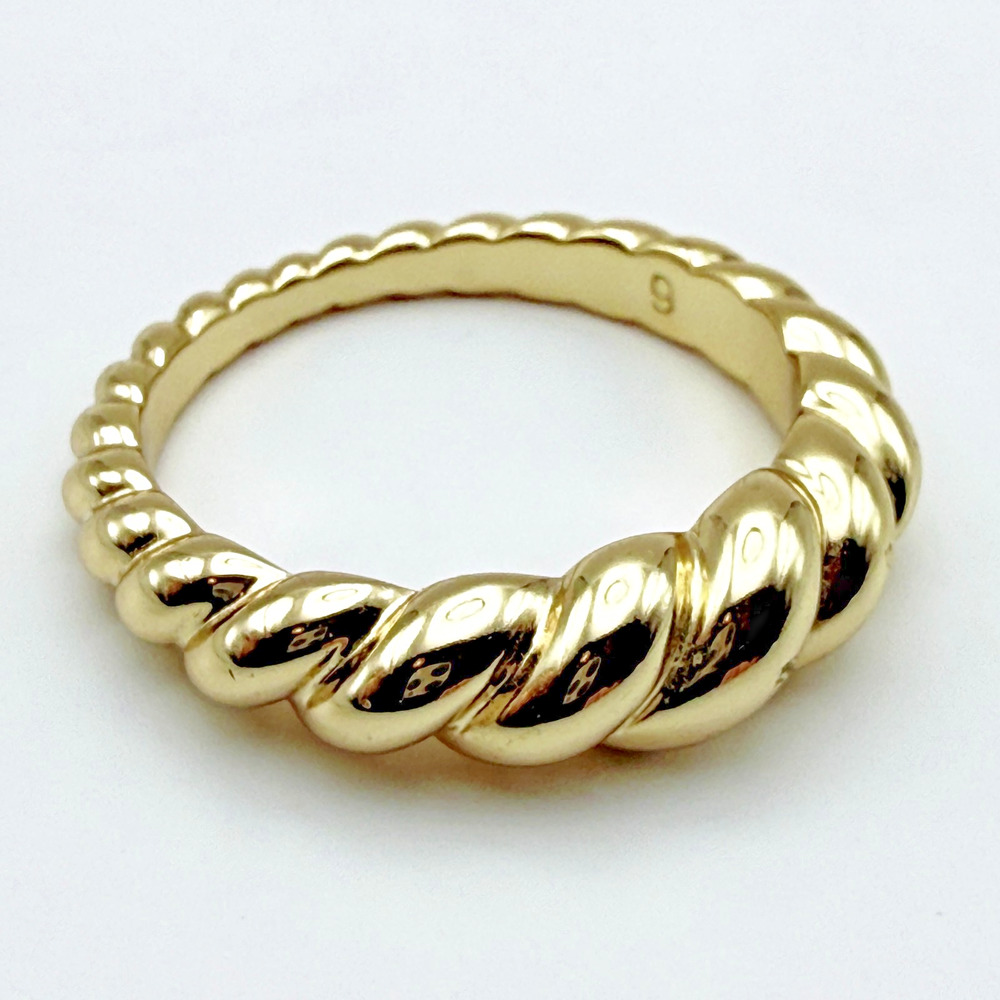 Signed Ana Luisa Twist Rope Croissant 14ct Gold Plated Ring Size 9